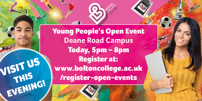 BoltonCollege's tweet image. Open Event day has arrived 🎉🎉🎉and we're looking forward to meeting you and discussing all the courses we have available. Unsure which course to choose❔ Ask our staff and #students questions about the College and courses of interest #loveBoltonCollege💓 boltoncollege.ac.uk/register-open-…