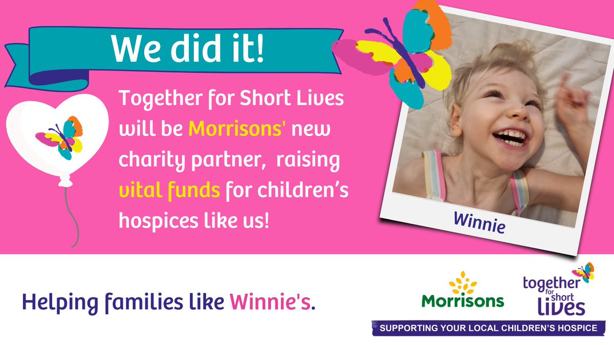 RainbowsHospice's tweet photo. Heard the news? @Morrisons will help families cared for by Rainbows, as well as funding a project to reach more families who need support, thanks to a new charity partnership with @tog4shortlives. We can’t wait to raise lifeline funds together 🌈 #makegoodthingshappen https://t.co/NbNWGNCTpz