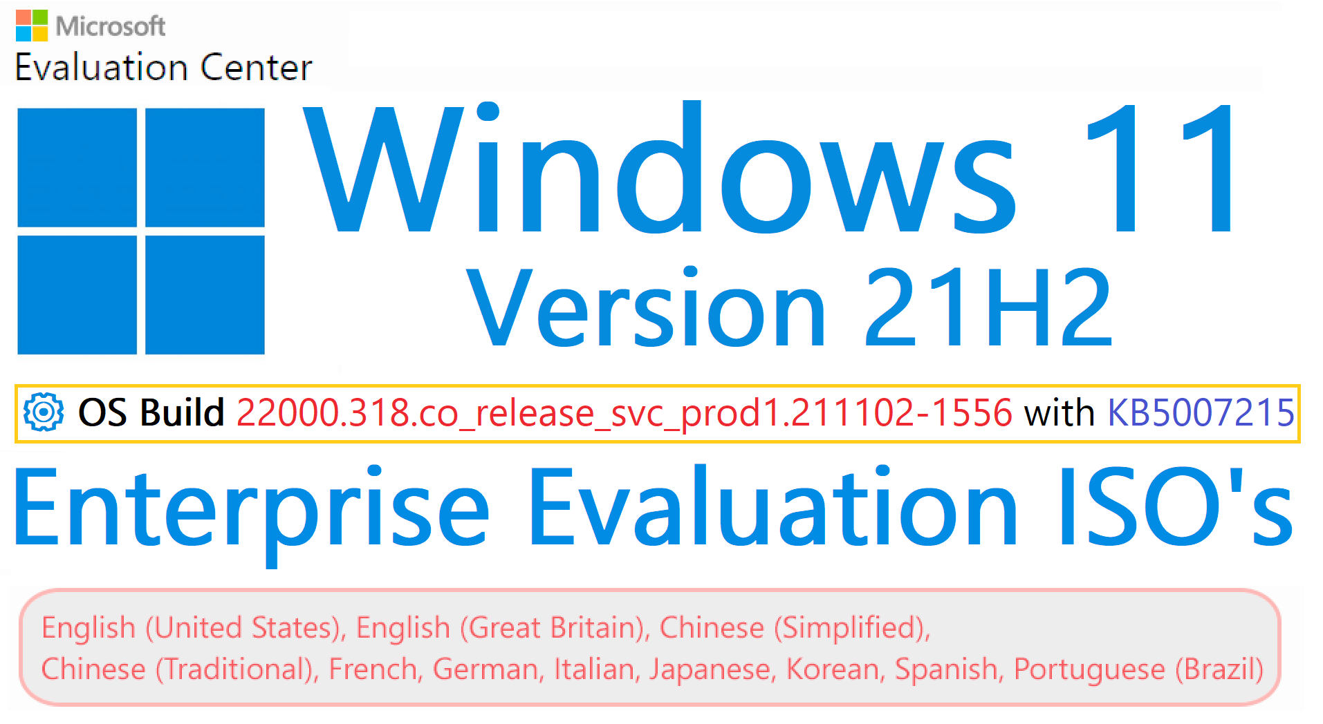 ��WZor��️ on Twitter: "����Download Windows 11 Enterprise #Evaluation, Version #21H2, (# 