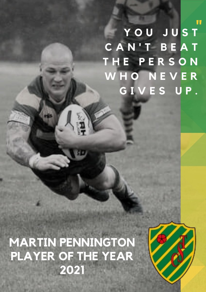 𝐎𝐩𝐞𝐧 𝐀𝐠𝐞 𝐏𝐥𝐚𝐲𝐞𝐫 𝐎𝐟 𝐓𝐡𝐞 𝐘𝐞𝐚𝐫 𝟐𝟎𝟐𝟏 
Martin Pennington has been with the club since the junior levels &amp; has confirmed he will be a part of the 2022 season too 🏉💚💛

Looking to get involved? Contact Head Coach Keith Williams on 07886 918127 for more info