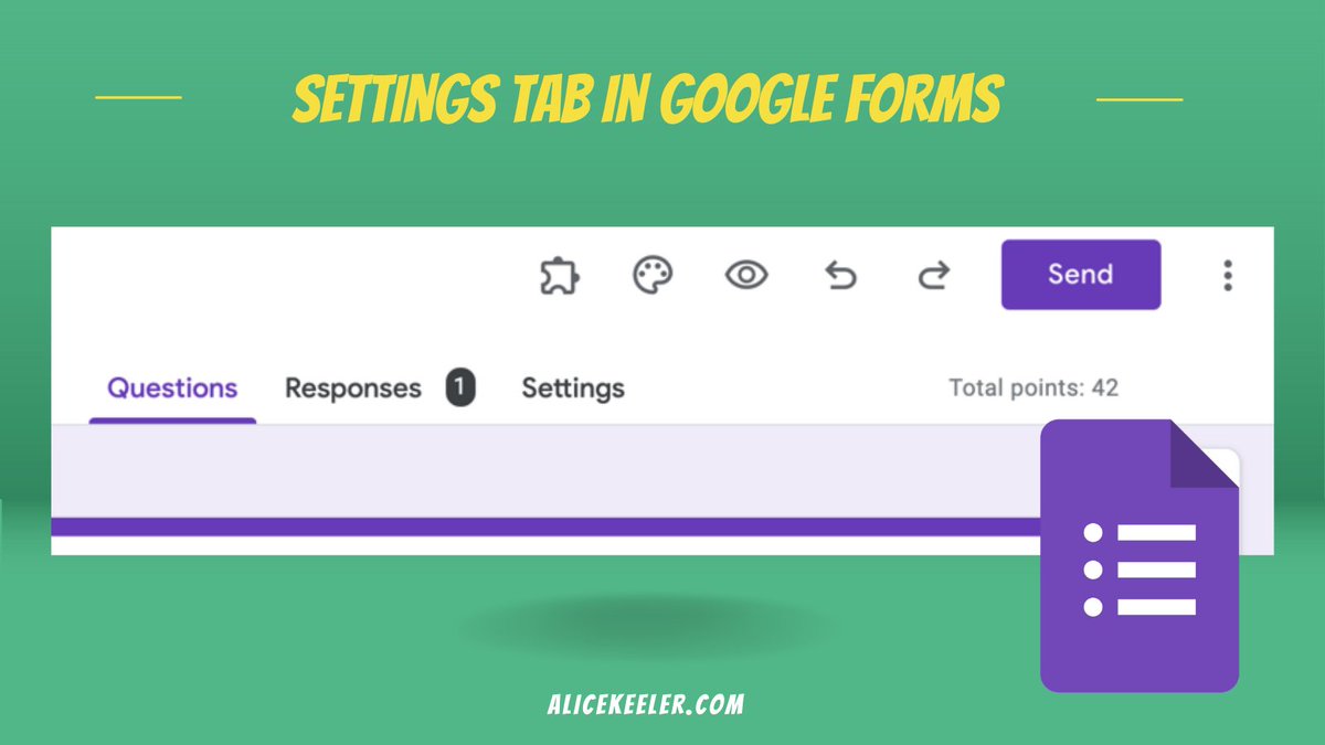alicekeeler's tweet photo. In Google Forms look for the SETTINGS TAB each time you use the Form. There is no longer a settings cog, so check out what is happening with your Form each time in this new location. #googleForms #googleEDU https://t.co/oE7iMBZHu5 https://t.co/jZm8MHV8Mq