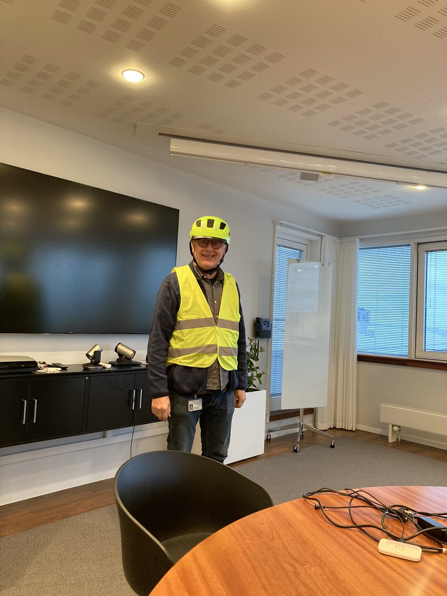 BFoldager's tweet photo. All good meetings start with a "safety moment". Our works council meeting today started with demonstration of how to be safe on your bicycle. #SafetyFirst https://t.co/WRrSkpNoMf