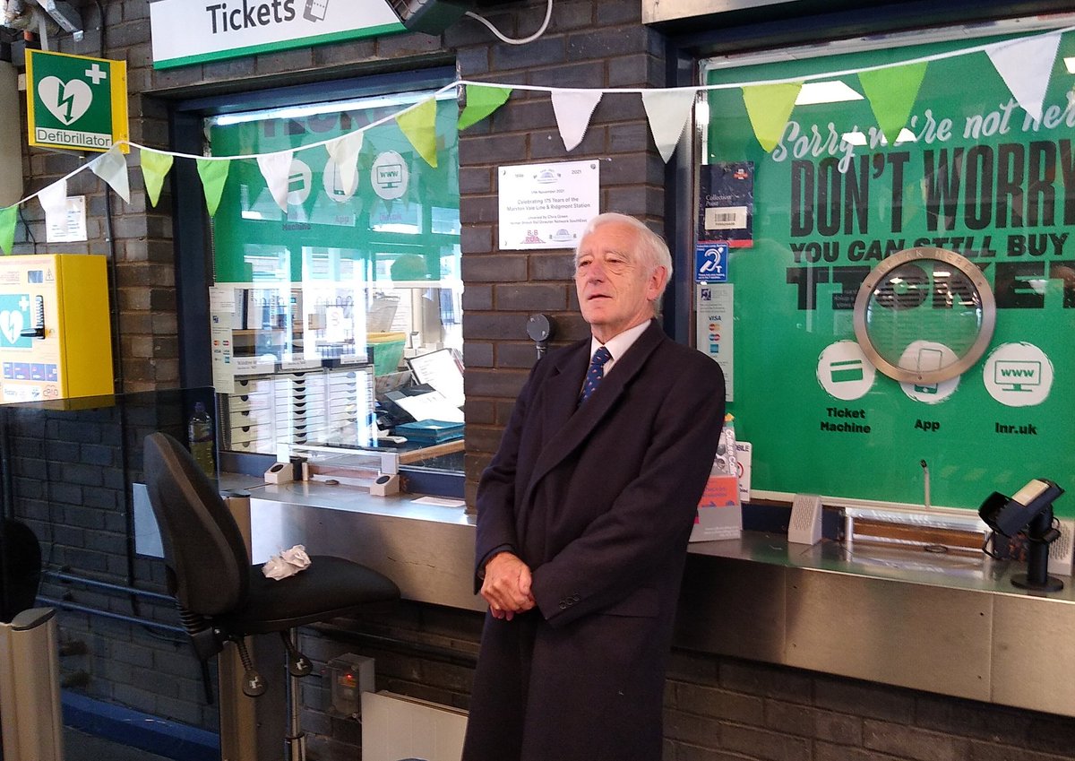 CommunityRail's tweet photo. Today marks the start of the 175th anniversary year of the @marstonvalecrp opening. After a plaque unveiling by Chris Green at Bletchley station, it's all aboard the train for a trip and goodies along the line to Bedford. #CommunityRail @LNRailway @Vivarail https://t.co/fZdpLzUCsH