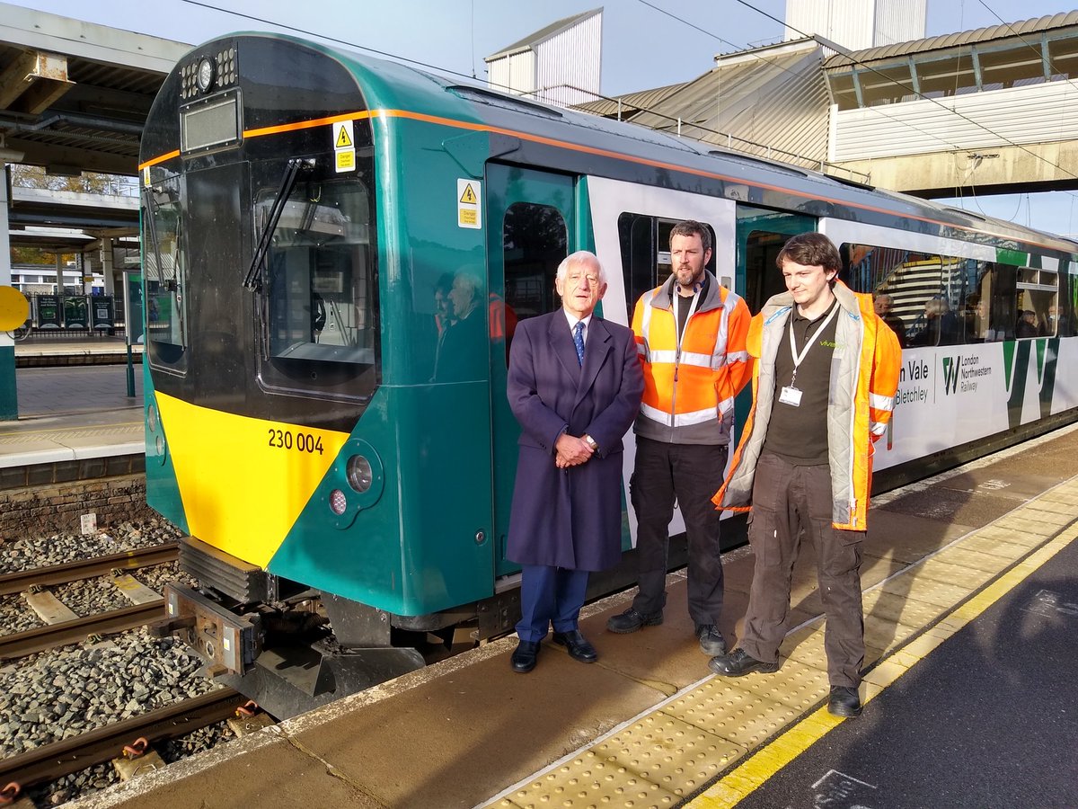 CommunityRail's tweet photo. Today marks the start of the 175th anniversary year of the @marstonvalecrp opening. After a plaque unveiling by Chris Green at Bletchley station, it's all aboard the train for a trip and goodies along the line to Bedford. #CommunityRail @LNRailway @Vivarail https://t.co/fZdpLzUCsH