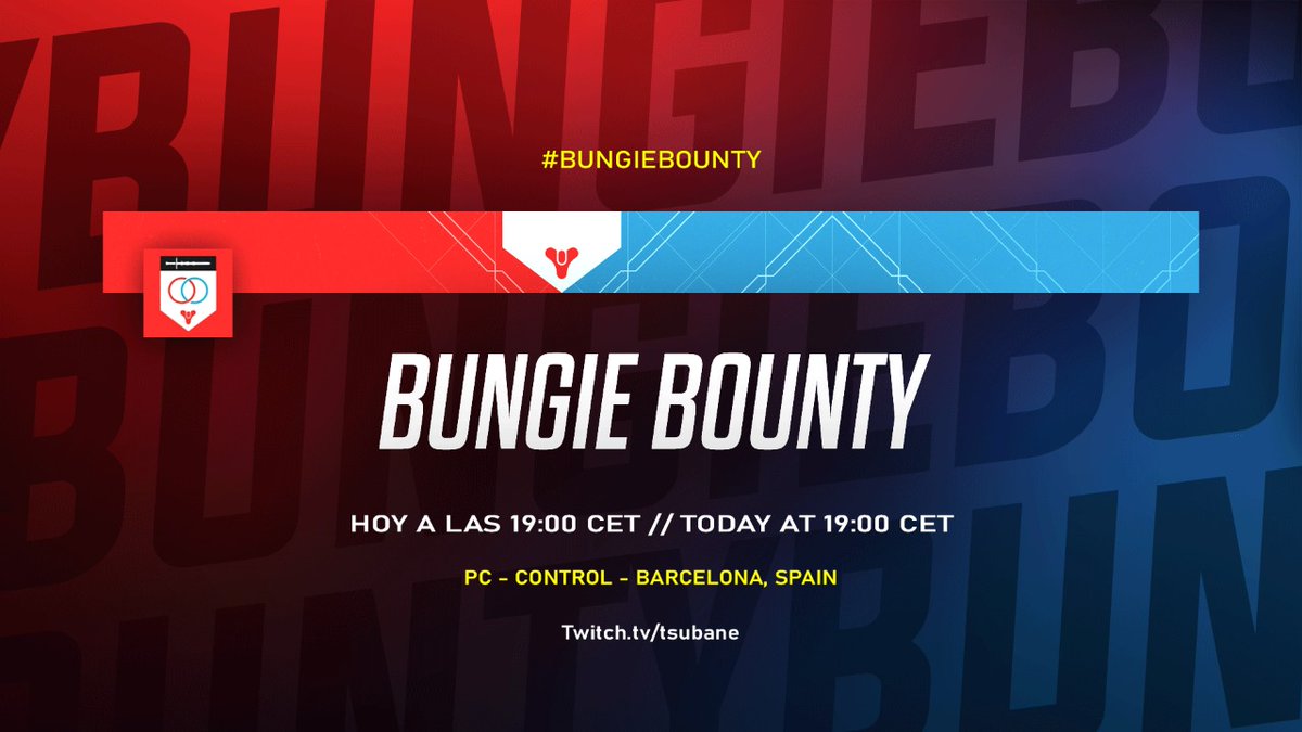 Hoy, 17 de Noviembre, tendremos el #bungiebounty de la señorita <a href="/tsubanechan/">Tsubane✨</a> a las 19:00 CET

Recordad que estará jugando en PC, el modo de juego Control. Tened en cuenta que ella es de España. 

¿ESTÁIS PREPARADOS PARA LA CAZA? 🔥

¡Buena suerte, guardianes!✨