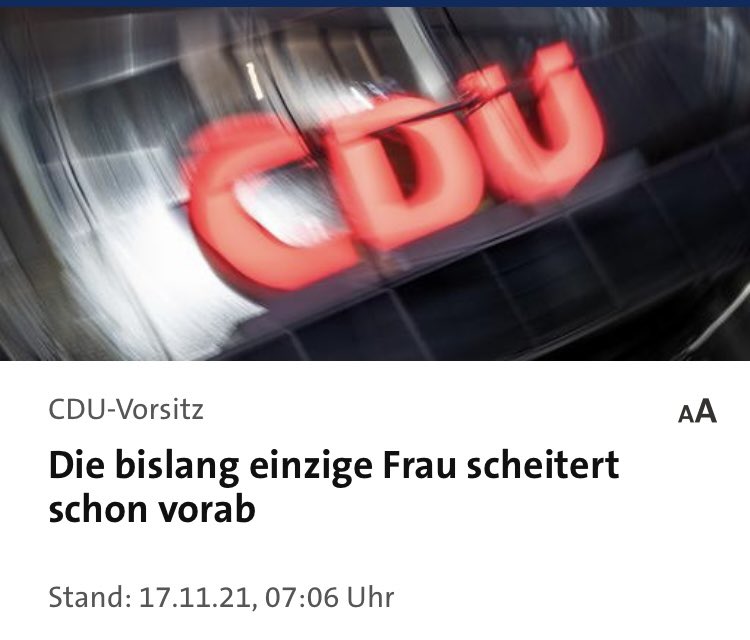 Wenn die eine Frau, die kandidieren möchte, schon vom eigenen Kreisverband eine Absage erteilt bekommt 🤦‍♀️ Geschlechtergerechtigkeit ist für die CDU noch immer ein Fremdwort. #CDUVorsitz