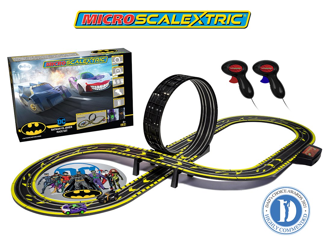 Scalextric's tweet photo. We are delighted to announce that the Micro Scalextric Batman Vs Joker set has won Highly Commended in the Dadโs Choice Awards 2021! ๐
Order yours here! https://t.co/pHlPAoFl2B
#scalextric #microscalextric #batmanvsjoker #batman https://t.co/Q5bxl8HawC