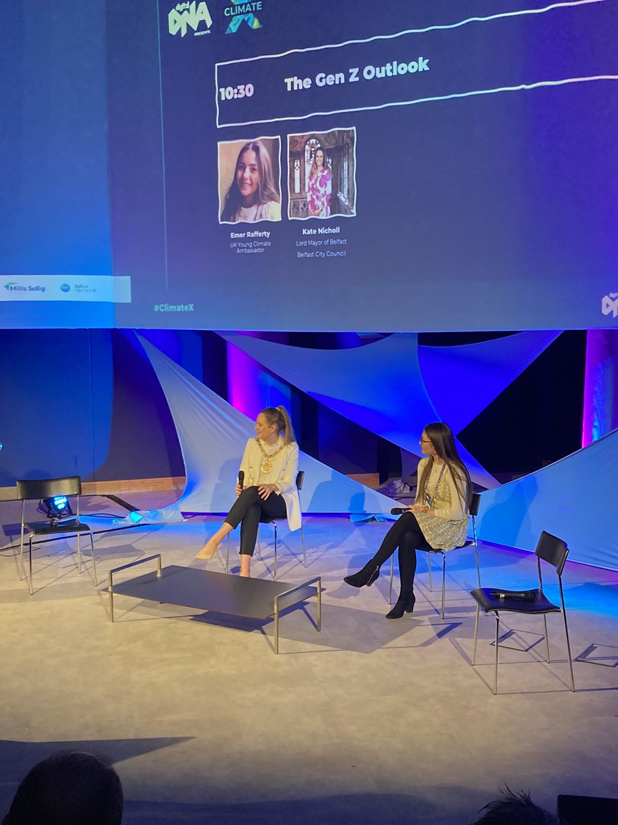 .<a href="/EmerRafferty/">Émer Rafferty</a>, undergraduate student from <a href="/QUBCCE/">QUB - Chemistry & Chemical Engineering</a> and #COP26 OSG ambassador takes to the stage of #ClimateX with Belfast Lord Major <a href="/KateNicholl/">Kate Nicholl</a> to discuss the Gen Z Outlook on climate change and reflecting on their time at #COP26 in Glasgow. #DigitalDNA