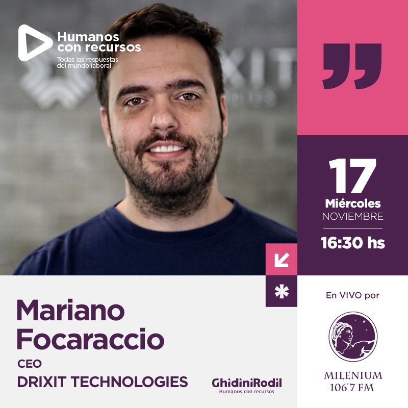 Hoy miércoles en #HumanosConRecursos x <a href="/fmmilenium/">FM Milenium 106.7</a> nos visita EN VIVO <a href="/mfocaraccio/">Mariano Focaraccio</a> de <a href="/drixitcom/">Drixit Technologies</a>. Emprender, Tecnología y más desde 16:30hs. #trabajo #IT <a href="/EndeavorArg/">Endeavor Argentina</a>