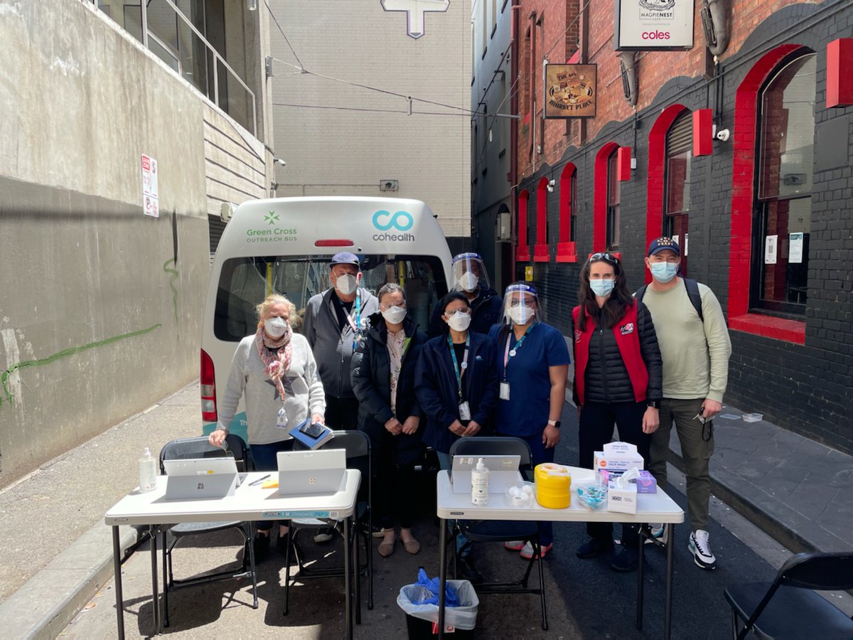 MSalvo614's tweet photo. The Salvation Army Melbourne Project 614 thanks Co Health, who were giving passers-by Covid vaccines in the laneway next door again today.  😀 https://t.co/I47C7zafhS
