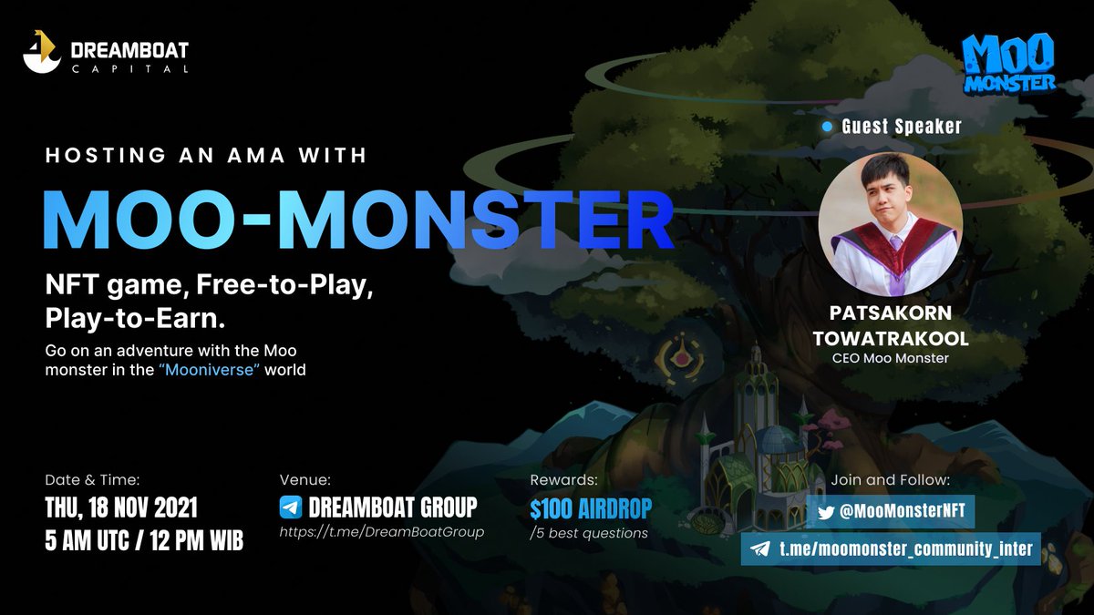 Dreamboat_id's tweet photo. 📢AMA Announcement 

We are happy to host an #AMA with @MooMonsterNFT 
 
🗓AMA Date &amp; Time : Thu, 18 Nov 2021 | 5:00 AM (UTC) | 12:00 PM WIB

Total Rewards: $100 Airdrop

👉Detailed Info : https://t.co/EYX8eIKfZa

Let's join us🚀
#AMA #moomonster $MOO #Dreamboat https://t.co/QKuoKzwUEa