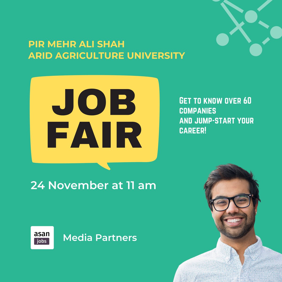 Asanjobspk's tweet photo. Join us on 24 November, 2021 at PMAS Arid Agriculture University for biggest job fair of Rawalpindi. Kickstart your career! @AradianVoice @Asanjobspk https://t.co/ClQQNYkTDr