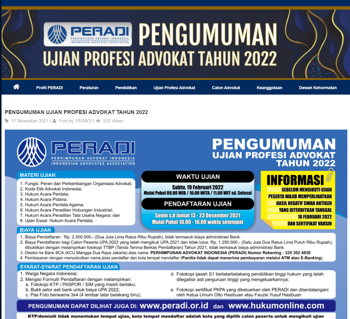 Ujian profesi advokat 2021