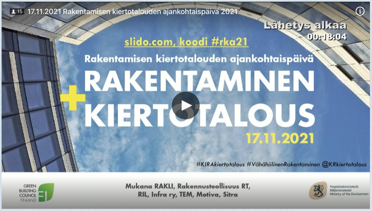 Kohta alkaa järjestyksessään 4. #Kiertotaloudenajankohtaispäivät Tulee mukaan kuulolle klo 9! kiertotalouspaiva.sourcehub.fi/#/page=1 
#KIRAkiertotalous #VähähiilinenRakentaminen