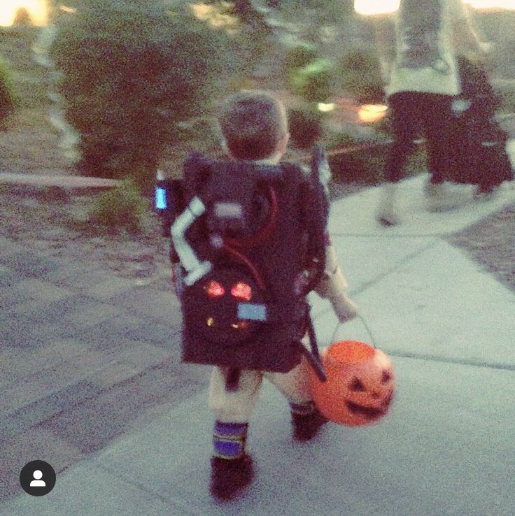 Anchoredcloud's tweet photo. Hoping to snag some of that Ecto-cooler for those @Ghostbusters fanatic children of mine.  Hopefully we get slimed by 💚 @DrinkHiC @Ghostbusters here are some photos from a few years ago!  I made that proton pack from a diaper box and other scraps! https://t.co/7LaeRVNJOv