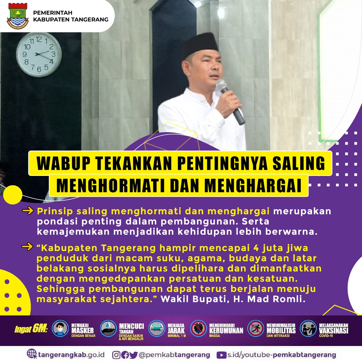 Pemkab Tangerang S Tweet Wabup Tangerang H Mad Romli Mengatakan Prinsip Saling Menghormati Menghargai Merupakan Pondasi Penting Dlm Pembangunan Menurut Dia Kemajemukan Hrs Disyukuri Sbg Sebuah Keterbukaan Yg Menjadikan Kehidupan Lbh