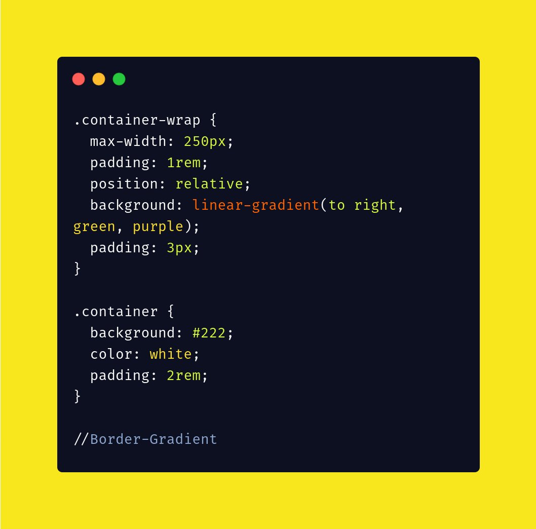 XenoxDev's tweet photo. Borders πΌοΈ enhance web page design π©βπ¨ .
Did you know, you can give gradient β¨borders to your elements ?
Use this trick β¨ to give that cool gradient to your elements !!
#HTMLtricks #developer #html #css #javascript #code #webdev #codingnewbie #python #devcommunity #CSStricks https://t.co/g6QXisLKS5