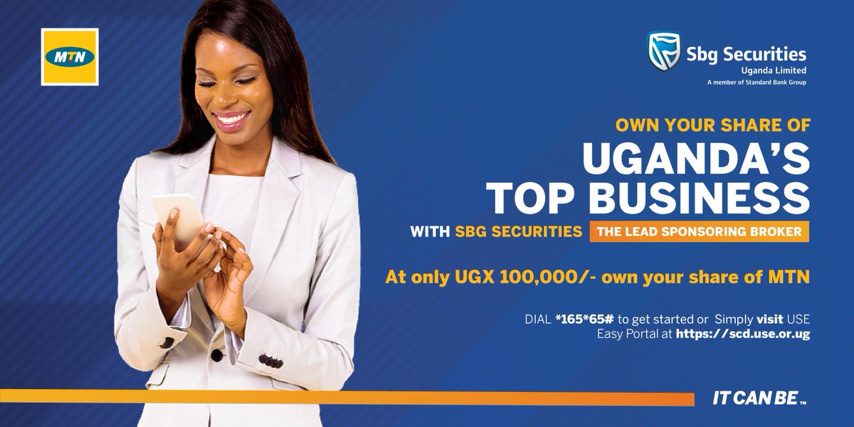 stanbicug's tweet photo. Don't miss your chance of investing in one of Uganda's leading businesses.

Contact #SBGSecurities to open a trading account and take advantage of the #MTNIPO to buy @mtnug shares from as low as UGX 100,000.
Call 0312 224965 or email sbgqueries@stanbic.com to start trading today. https://t.co/SF14kXQeBM