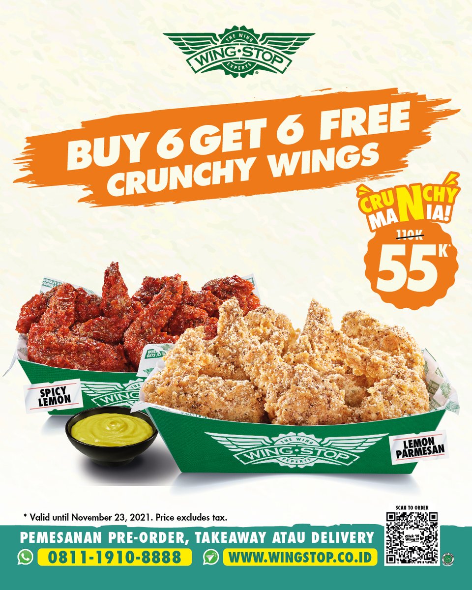 Wingstop Indonesia (@wingstopid) on Twitter photo CRUNCHY MANIA, MANTAP!
12 crunchy wings di <a href="/wingstopid/">Wingstop Indonesia</a> cuma 55ribuan aja dengan pilihan Flavor Remixes!
Ada varian terbaru loh namanya flavor remixes, ada 3 rasa yang mantap banget: spicy lemon, hot BBQ, dan lemon parmesan! Buruan cobain deh .#WingstopID #Wingstop #FlavorExperts CRUNCHY MANIA, MANTAP!
12 crunchy wings di <a href="/wingstopid/">Wingstop Indonesia</a> cuma 55ribuan aja dengan pilihan Flavor Remixes!
Ada varian terbaru loh namanya flavor remixes, ada 3 rasa yang mantap banget: spicy lemon, hot BBQ, dan lemon parmesan! Buruan cobain deh .#WingstopID #Wingstop #FlavorExperts