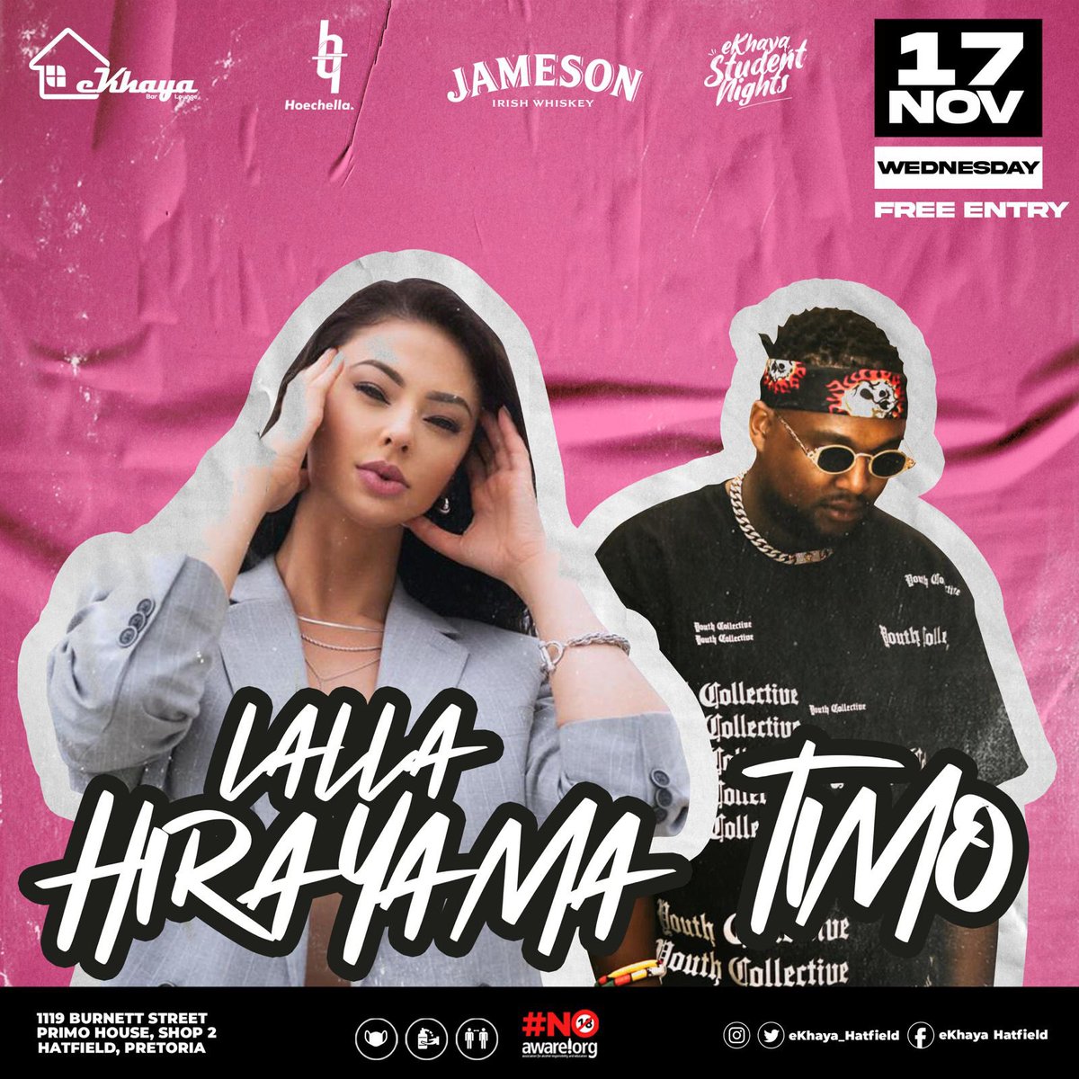 HoechellaEvents's tweet photo. WE ARE LIVE AT EKHAYA VANDAG WITH @Lalla_Hirayama and @Dj_Timo_SA FOR OUR WEEKLY SPECIAL OF STUDENT NIGHT WEDNESDAY. PULL UP FOR THE GOOD VIBES🔥🔥

#PINKWEDNESDAY
#TELLYOURFRIENDSABOUTIT

SEE YOU THERE‼️ https://t.co/d1o3eOfL7E