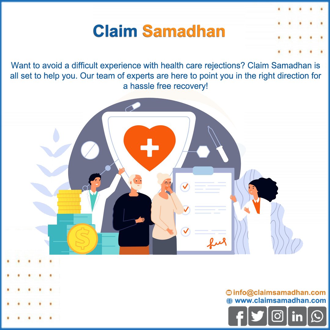 claimsamadhan's tweet photo. Want to avoid a difficult experience with health care rejections? Claim Samadhan is all set to help you. Our team of experts are here to point you in the right direction for a hassle free recovery! 

#insuranceclaims #insuranceclaimsrejection #TeamClaimSamadhan #ClaimSamadhan https://t.co/qJaIw4HvIo