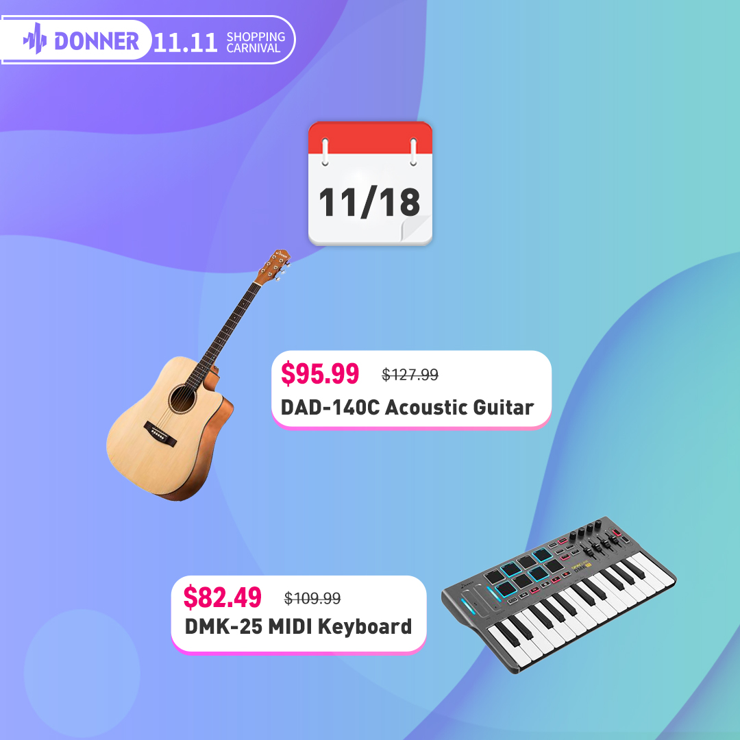 🎁🎁Donner Shopping Carnival🎁🎁 🔥🔥Incredible prices for DAD-140C Acoustic Guitar 🎸🎸 and DMK-25 MIDI Keyboard 🎹🎹 are offered today!!🔥🔥 🛒🛒Tap to shop: bit.ly/3FkXbSc #donnermusic #acousticguitar #keyboard