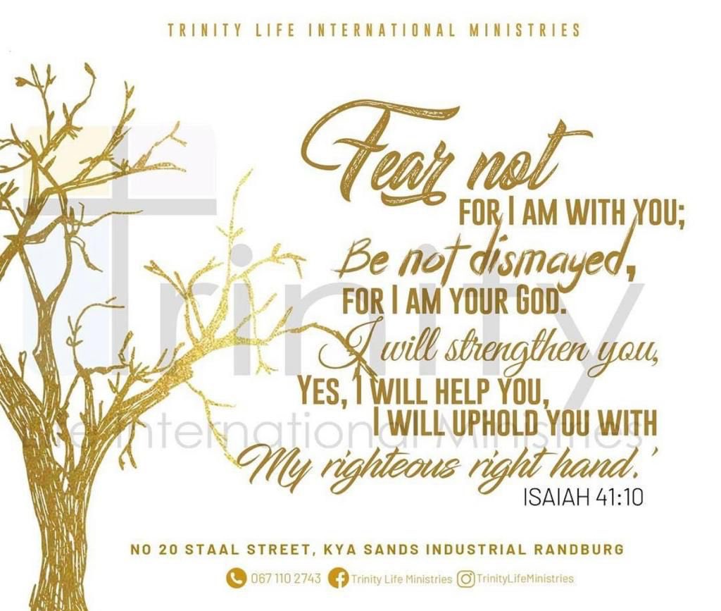 TrinityLifeInt's tweet photo. FEAR NOT! God is with you😇♥️🙏🏽🙌🏾
:
:
:
#goodmorning #fearnot #wordoftheday #devotional #trinitylifeministries #instadaily #encouragement #today https://t.co/zmt0JwuK1n