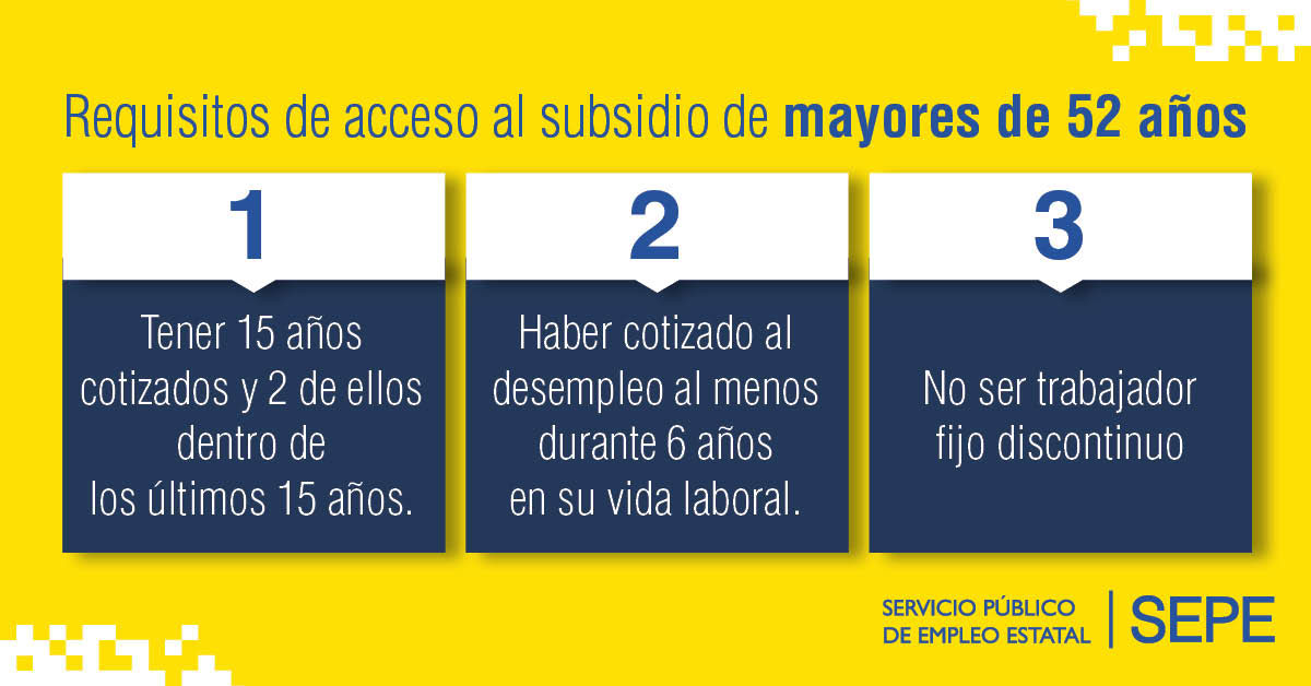 empleo_SEPE's tweet photo. 🔵 ¿Cuánto debes haber cotizado para tener derecho al subsidio de 52 años?  

Consulta los requisitos para acceder al subsidio de mayores de 52 años 👉 https://t.co/zlkiJtA03x https://t.co/MR70cL5ai3
