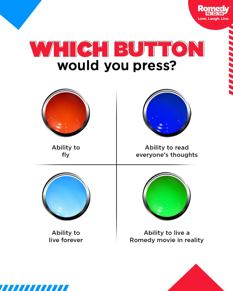 RomedyNow's tweet image. You can only pick one! Drop your answers in the comments below.

#WhichButton #RomedyLife #RomedyNow