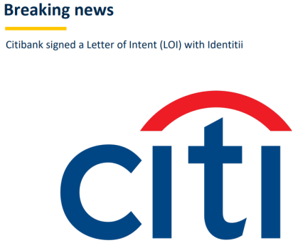 WKahneman's tweet photo. On Citi's strange circumstantial relationships to #Ripple:
In August, #Ripple partner @identitii signed an MOU w/ Citi. After winning a Citi comp, they agreed to a live pilot in 2021 &amp; signed a Master Services Agreement, They intend to begin in AUS.
https://t.co/UrHHvwXO6N https://t.co/kDLmV4Thg6