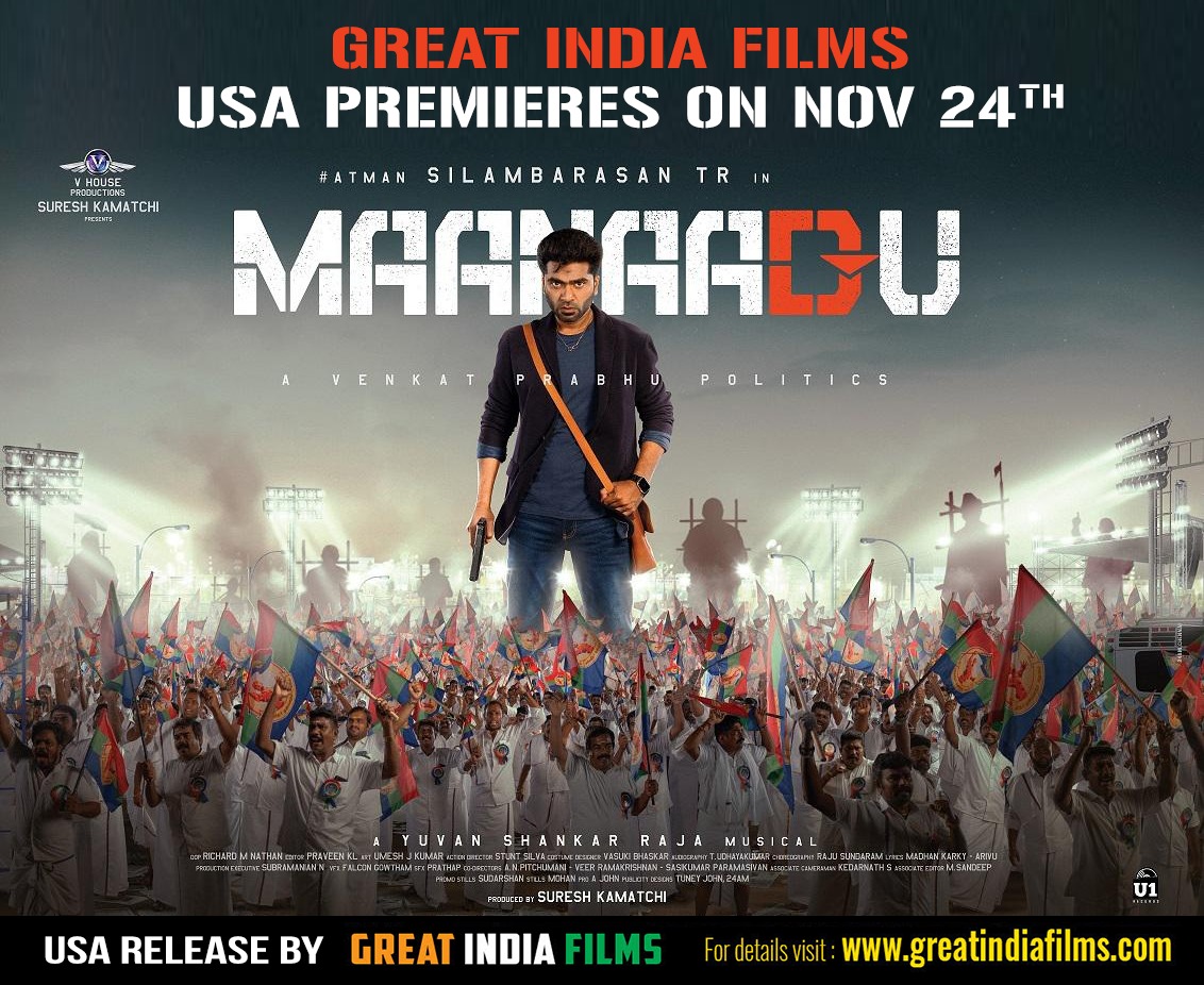 ManiAshok13's tweet photo. Baahubali-2 distributor @Greatindiafilms to release #Maanaadu in USA prod by @sureshkamatchi 
*ing @SilambarasanTR_ dir by @vp_offl. The film will be released in over 150 locations in the US. 
They are also going to distribute #Prabhas *ing #RadheShyam in Jan '22.
@onlynikil https://t.co/m9PWZDaQVw