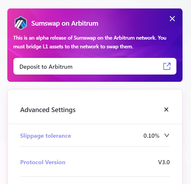 sum_swap's tweet photo. SumSwap V3.0 is officially launched on the Ethereum L2 network Arbitrum. The official will migrate the liquidity pool added by SumSwap V2.0 to the L2 version of SumSwap V3.0. The liquidity pool added by the user needs to be migrated to The L2 version of SumSwap V3.0 by themself. https://t.co/yigrdLP6uA