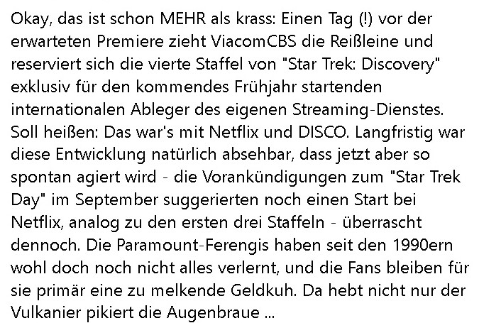 In Sachen #StarTrekDiscovery und #Netflix: Mein Statement zum Disco-Debakel. trekmovie.com/2021/11/16/sta…