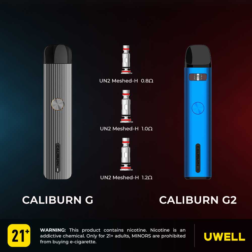 Fabulous Taste, Fantastic Experience. Caliburn G2 kit includes 2 coils: a  1.2  & a 0.8  meshed coil. Compatible with Caliburn G's coils: 1.0  &0.8   meshed coil. Which meshed
