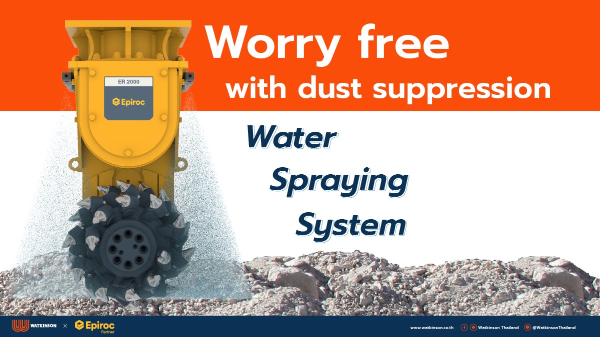 Watkinson_th's tweet photo. Worry-free with dust suppression
Water spraying system from Epiroc

The solution is to spray water directly onto the cutting head area so the water is applied at the actual location itself.

Available for ER 40 – ER 5500

Mobile : 092 447 1514
Email : marketing@watkinson.co.th https://t.co/NBzqsst1Cq