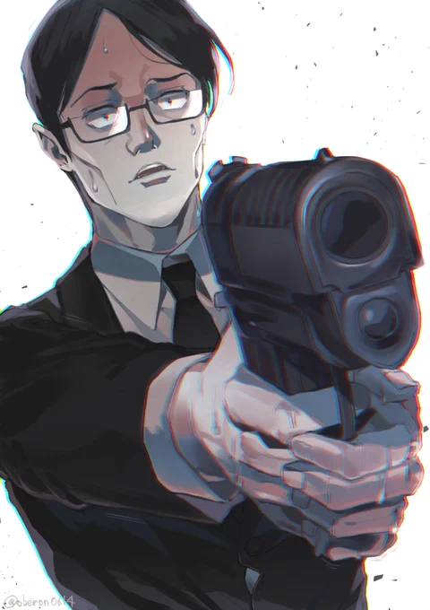 #呪術廻戦ファンアート 
 #伊地知潔高
 伊地知さんは銃使うの躊躇う気がする 