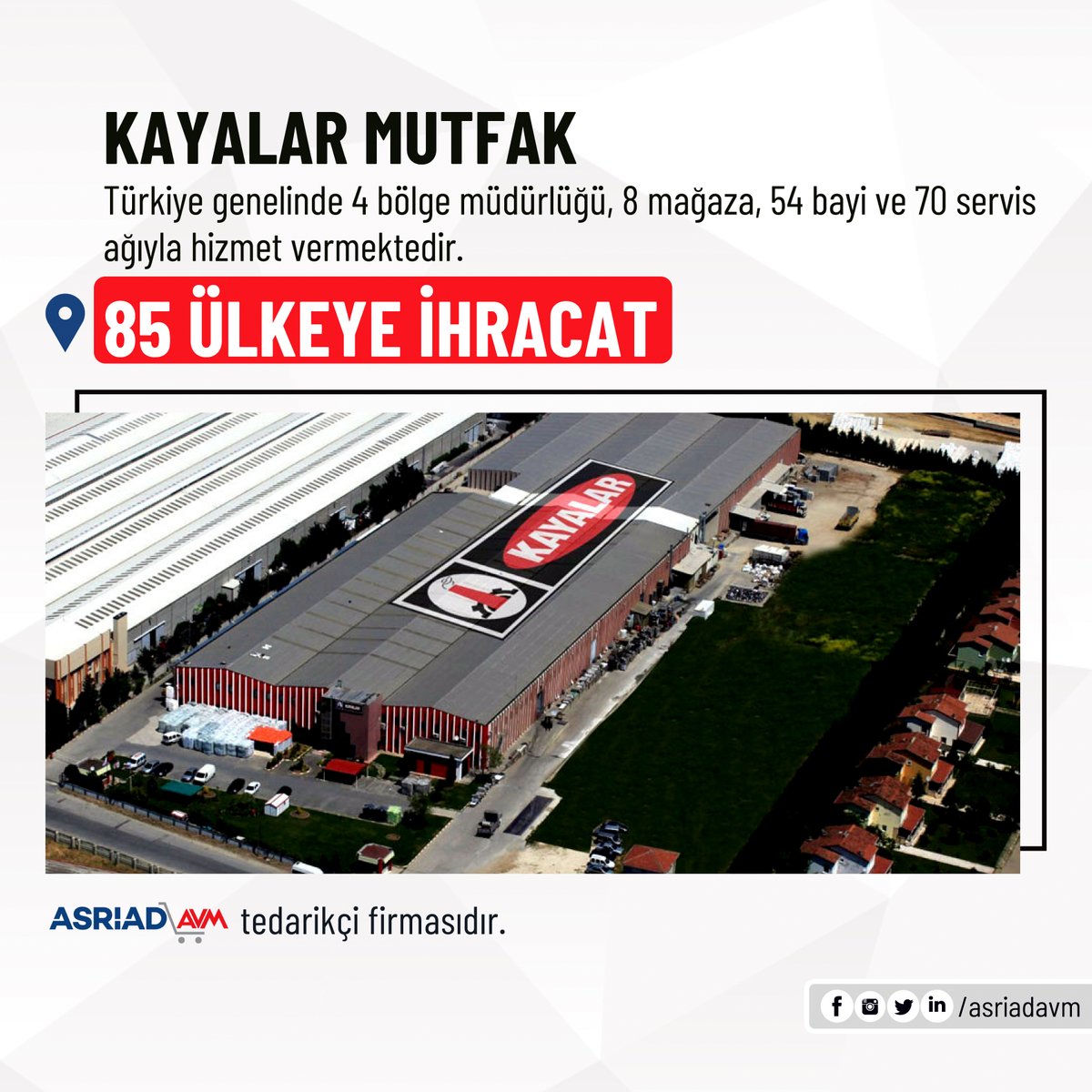 @kayalarofficial Türkiye genelinde 4 bölge müdürlüğü, 54 şube ve 70 servis ağıyla hizmet vermektedir.
85 Ülkeye ihracat yapmaktadır.

.
.
.
#çokludil #tedari̇kçi #endüstriyelmutfak #onlineihracat #b2bmarketing #asriadavm