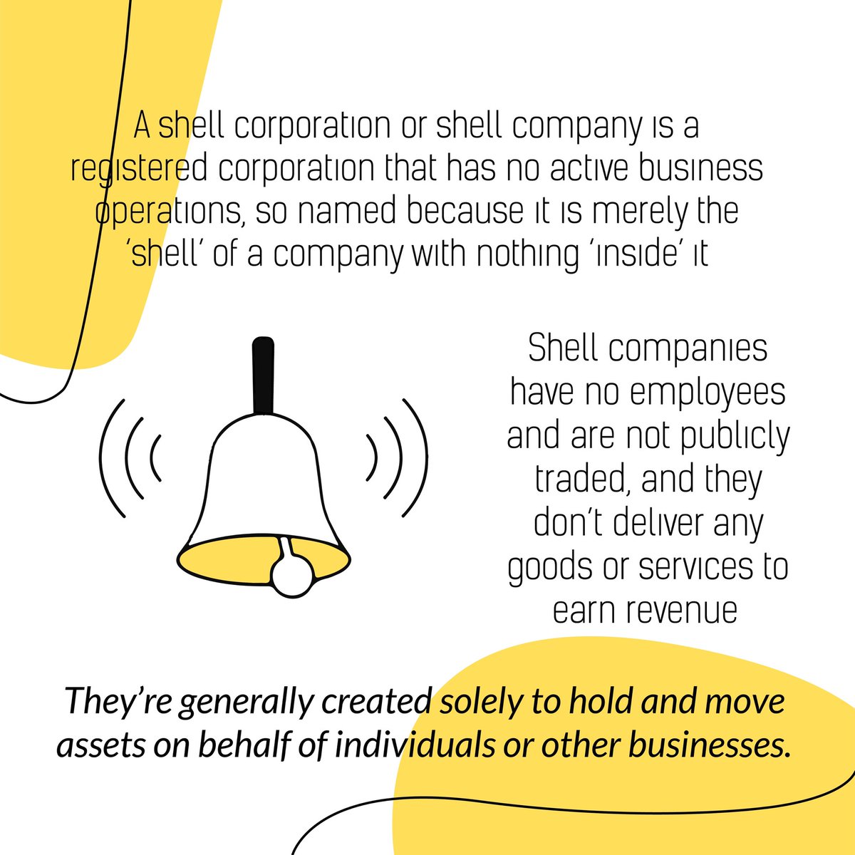 Rackestate2021's tweet photo. A shell corporation is a corporation without active business operations or significant assets. These types of corporations are not all necessarily illegal, but they are sometimes used illegitimately.
#TECsocialLAB #valuatec #REtrends https://t.co/By9yWL1LKj