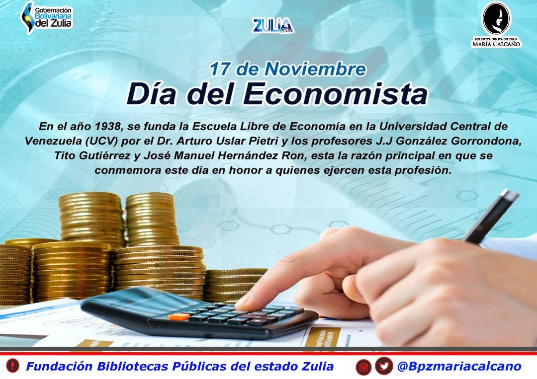Hoy 17 de noviembre es el Día del Economista, extendemos nuestras felicitaciones a todos los profesionales que se desempeñan en esta importante labor.
<a href="/nicolasmaduro/">Nicolás Maduro</a> @omarprietogob <a href="/jesicalucena/">jesica lucena</a> @gbzuliacultura <a href="/damelischavez/">@DamelisChavezPSUV</a> @portillonegrette <a href="/casiandrade/">Casilda Carolina</a> <a href="/rixioromero/">rixio romero</a> #SomosBPZ