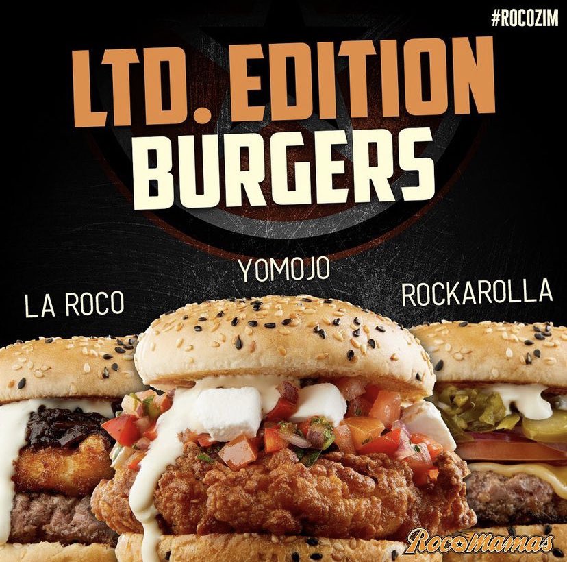 EatsTazine's tweet photo. We are rocking it with @rocomamaszimbabwe 🤝. Limited edition burgers! (Until 31 December) WhatsApp us on 0715 091 280 to order and we will deliver! https://t.co/IsYNYWaYr7