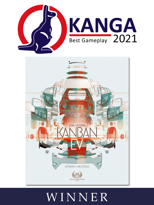 KangaAwards's tweet photo. Best Gameplay goes to Kanban EV. The Judges enjoyed the use of the automotive development and manufacturing cycle as a basis for the action options. The game is a thought provoking and involved gameplay experience. Australian involvement includes illustrations from Ian O’Toole. https://t.co/9q2jZDaNCx