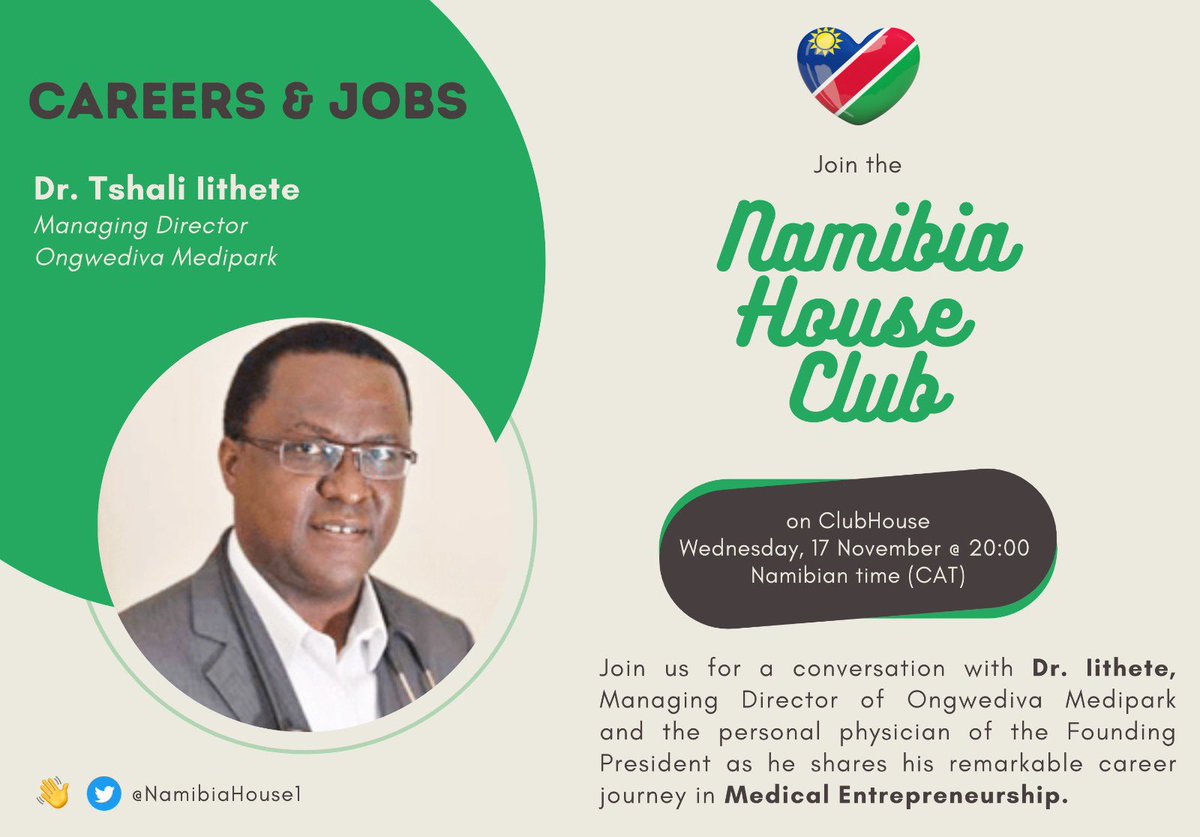 Join us this evening as we chat to Dr. Tshali Iithete, Managing Director of Ongwediva Medipark as he shares his remarkable career journey in Medical Entrepreneurship.