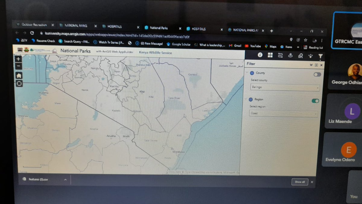 KUGIS_Club's tweet photo. Dario Simon Simonetti from @gtrcmc_ea presentation on utilisation of storymaps, Web apps in mainstreaming and mapping tourism resources in the country. @MongareRaphael  @itskenedy @AsigeAlex @james_magige @VeeQKy 
 @youthmappers @wemappers @OSMKenya @EsriEA
#KUGISDAY2021 https://t.co/jqgztzRacw