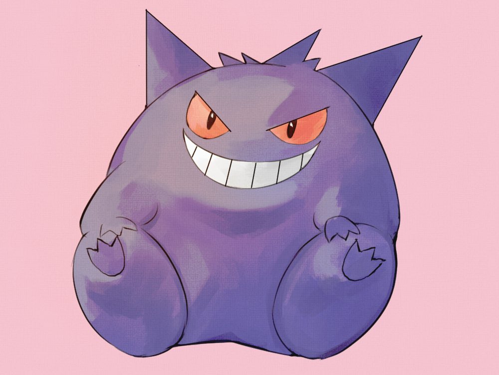 gengar pokemon (creature) no humans smile solo grin pink background simple background  illustration images