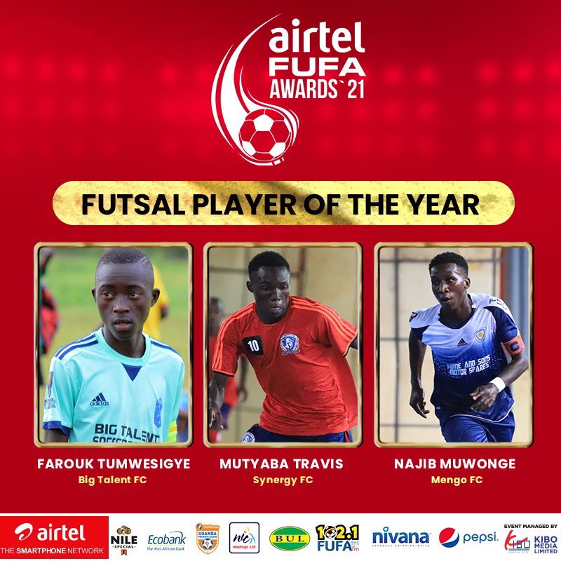 Airtel FUFA Futsal Player of the Year final 3 
<a href="/MengoFutsalClub/">Mengo City Futsal Club - #TheStormers</a> <a href="/eddykenzoficial/">Eddy Kenzo</a> <a href="/Airtel_Ug/">Airtel Uganda</a>  <a href="/OfficialFUFA/">FUFA</a> <a href="/bigtalentsoccer/">Big Talent Soccer School</a>