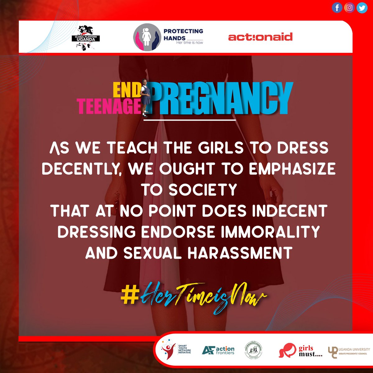 As we teach girls to dress decently, we ought to emphasize to society that at no point does indirect dressing endorse immorality and sexual harassment 🌚🌚🌚🌚
@FokyiFoundation    @ug_girls @PrimusBahiigi @UN_RCNYO @UDPC4 @UNinUganda
@SDGsUG @global_uganda 

#HerTimeIsNow