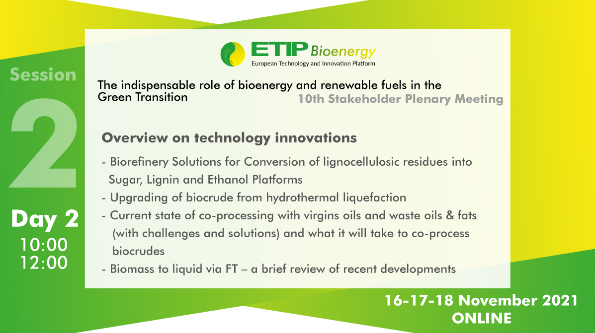 ETIP_Bioenergy's tweet photo. Today #SPM10, Session 2: starting now⏲️
don't miss this overview on recent developments and current challenges in #technology #innovation for #bioenergy an #renewable #fuels 🧪♻️
#biomass #biorefinery
🟢Check for the agenda https://t.co/COU8trrRlK https://t.co/qjw2FoaX2d