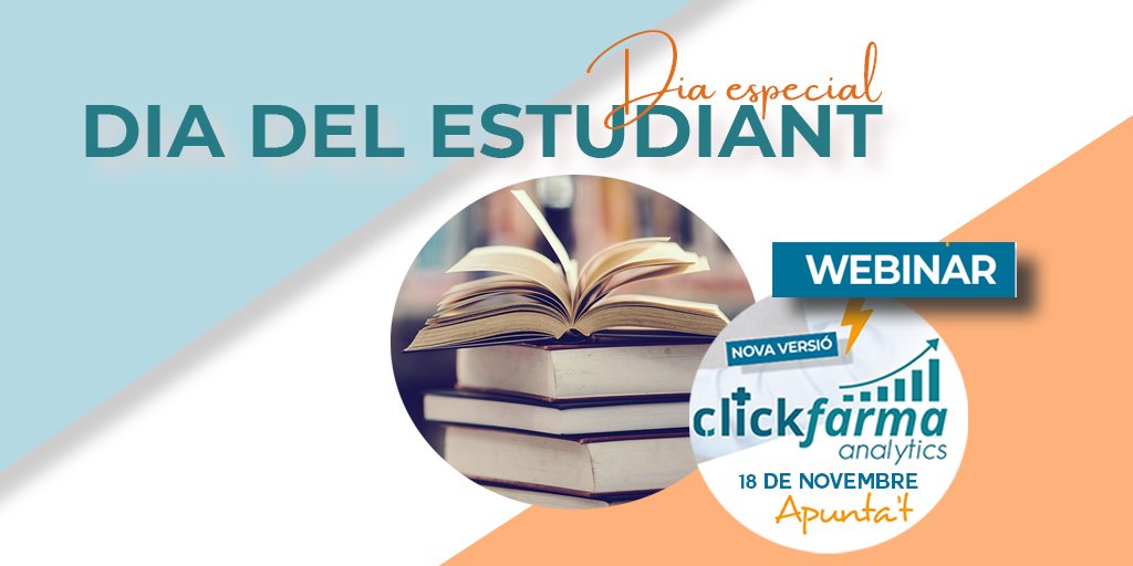 csmfarmatic's tweet photo. ⚡Avui se celebra el dia de l'estudiant i volíem felicitar a tots els estudiants de farmàcia @farmaceuticsbcn 
👉Oferim Webinar de la nova versió Clickfarma Analytics  https://t.co/NQonCw6lqz
#csm #farmatic #DiaDelEstudiante #estudiantes #farmacias #farmaceuticos #diadelestudiant https://t.co/CVKp32amQQ