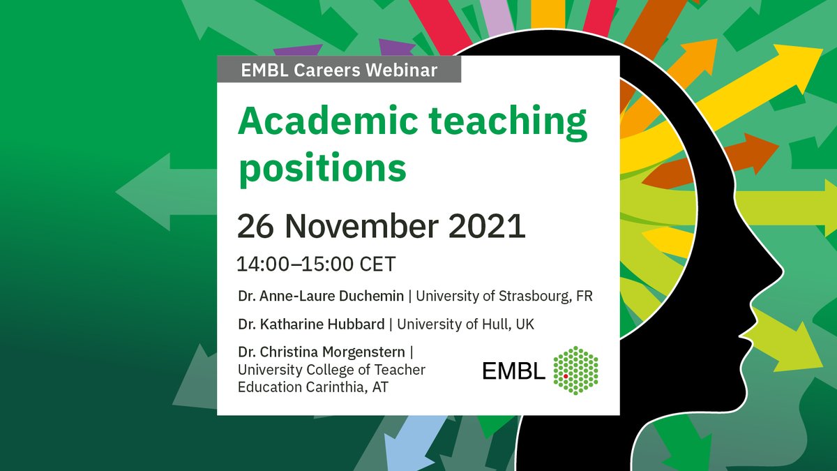 embl's tweet photo. Interested in academic teaching careers? Join our panel of speakers for the next EMBL Careers Webinar on 26 November to learn more.

Open and free to all, registration required: https://t.co/CQTiLpxklp https://t.co/U2Y8J0TBft
