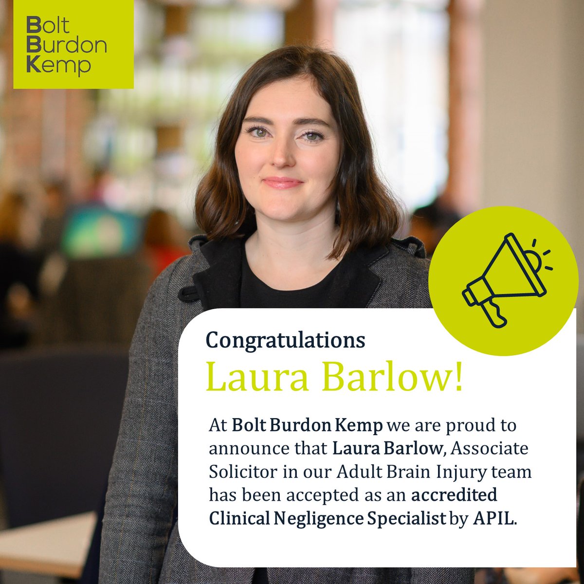 BoltBurdonKemp's tweet photo. A massive congratulations to @laura_barls who has been accepted as an accredited Clinical Negligence Specialist by @APIL. Well done! Learn more about Laura &amp; her work as a specialist Brain Injury solicitor here: https://t.co/wK0W0hVVW4

#Braininjury #ClinicalNegligence #Congrats https://t.co/tS9RscSzWC